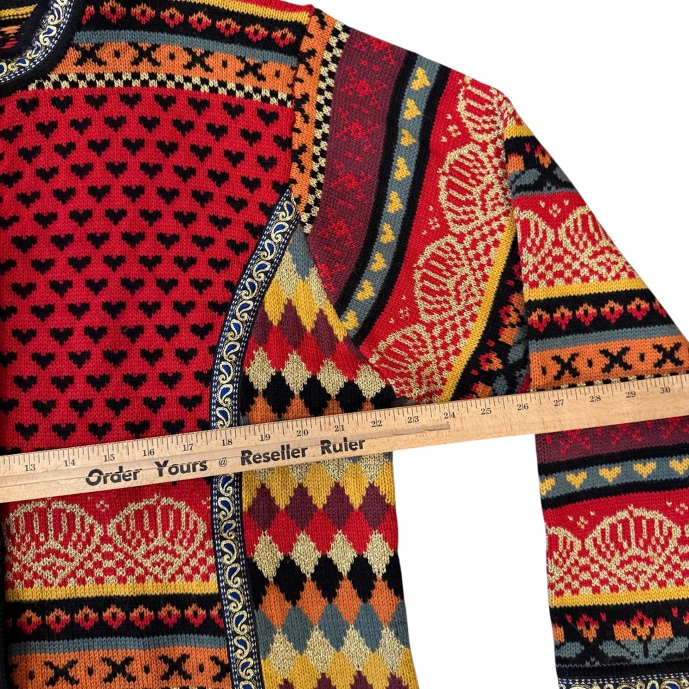 Vrikke Cardigan Sweater Womens XL Red Wool Norwegian Design Heart Knit - Picture 6 of 8